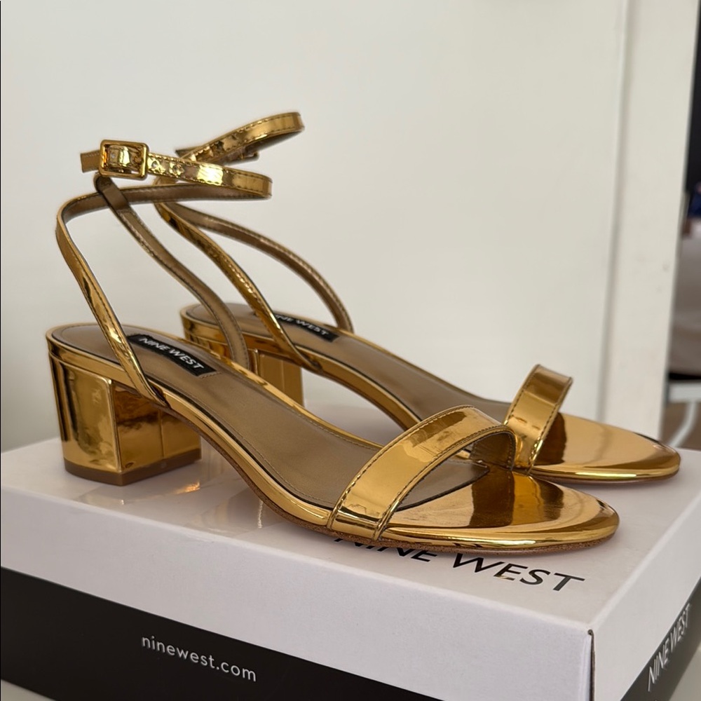 Nine West Gold Metallic Heels with Block Heel